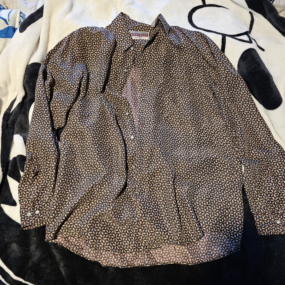 Vintage Rennovato by Nak men's button-down 100% silk long sleeve shirt medium